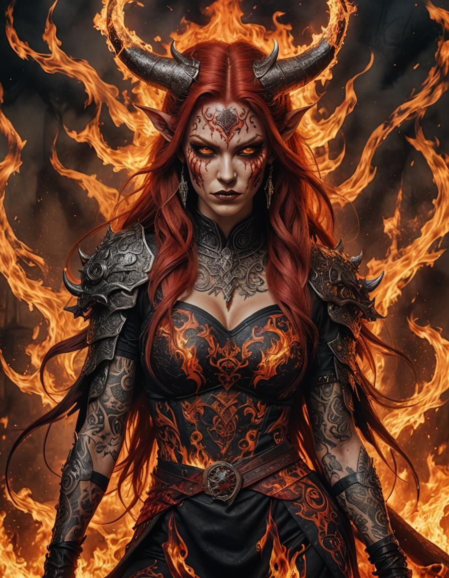 Devil-Woman Hybrid in Hyperdetailed Anime Style