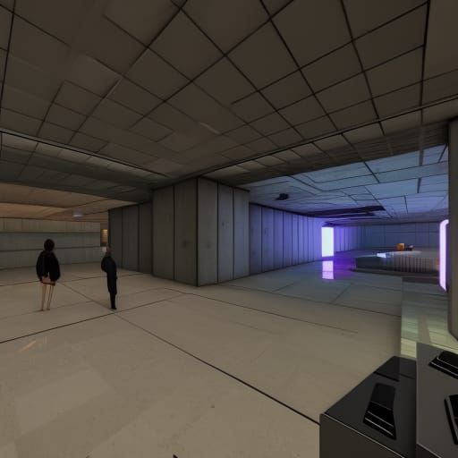 Luxury Brutalist Concourse with Synthwave Lighting