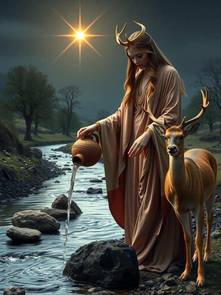 Goddess in Ethereal Splendor Illuminated by a Celestial Star