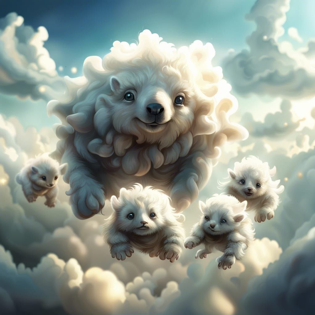 Cloud Creature Family in Hyper-Realistic Digital Art