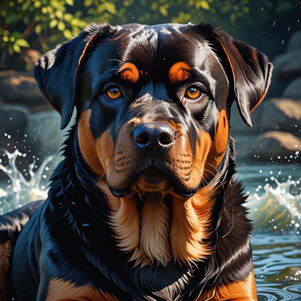Regal Rottweiler Portrait in Vibrant, Hyper-Realistic Digita...