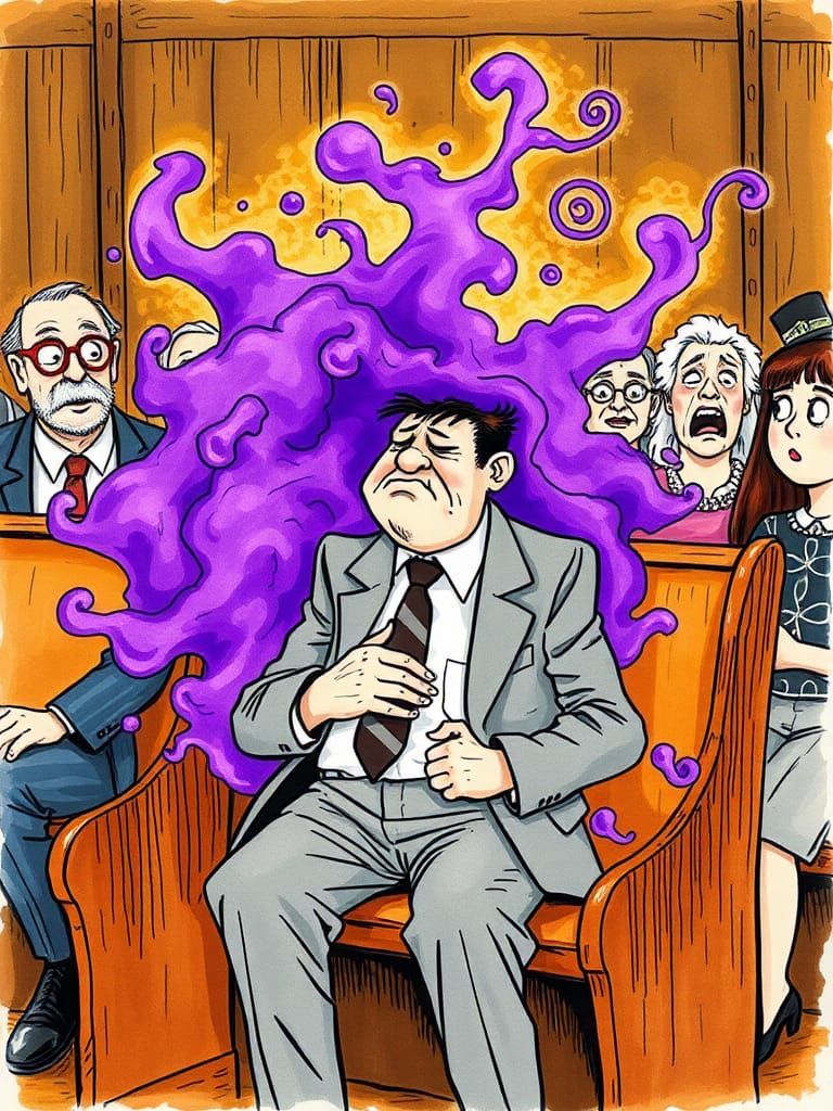 Humorous Church Scene with Flatulence, Storybook Illustratio...