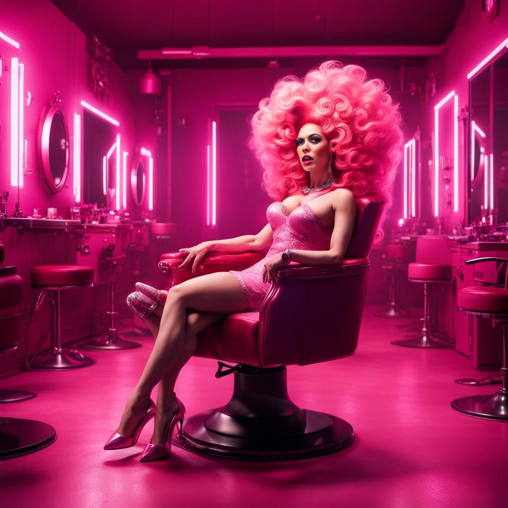 Redhead Drag Queen Getting Hair Curled