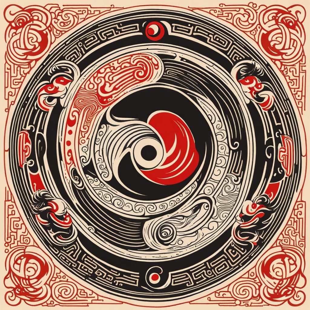 Embracing Figures within Taijitu Symbol of Harmony