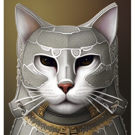 Geometric White Cat King in Armour Illustration