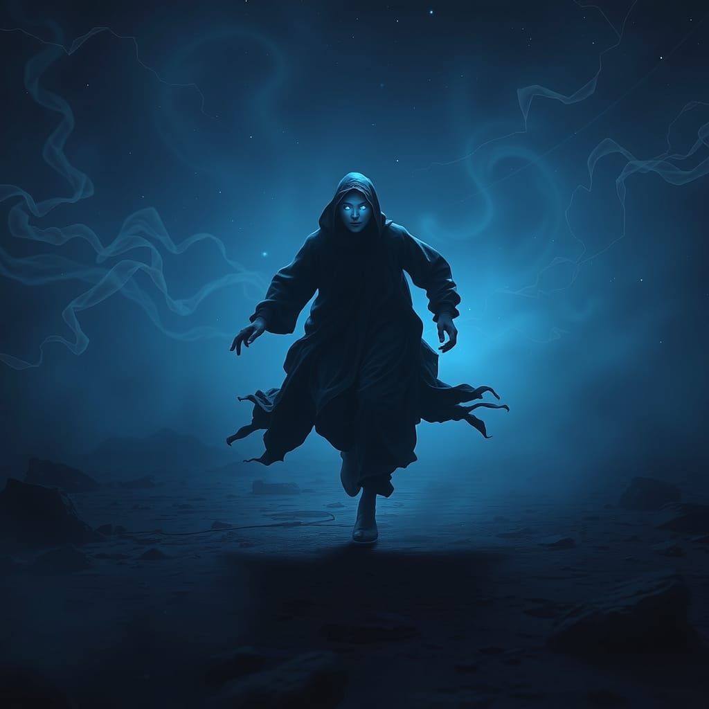 Ethereal Figure Runs Fervently Through Twilight Realm