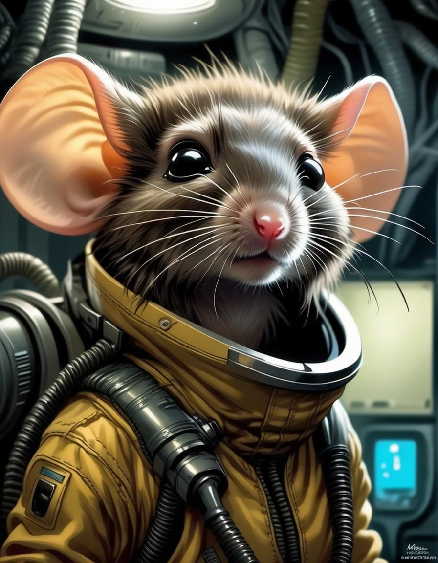 Mouse as Ripley Hiding From Alien, Comic Book Art