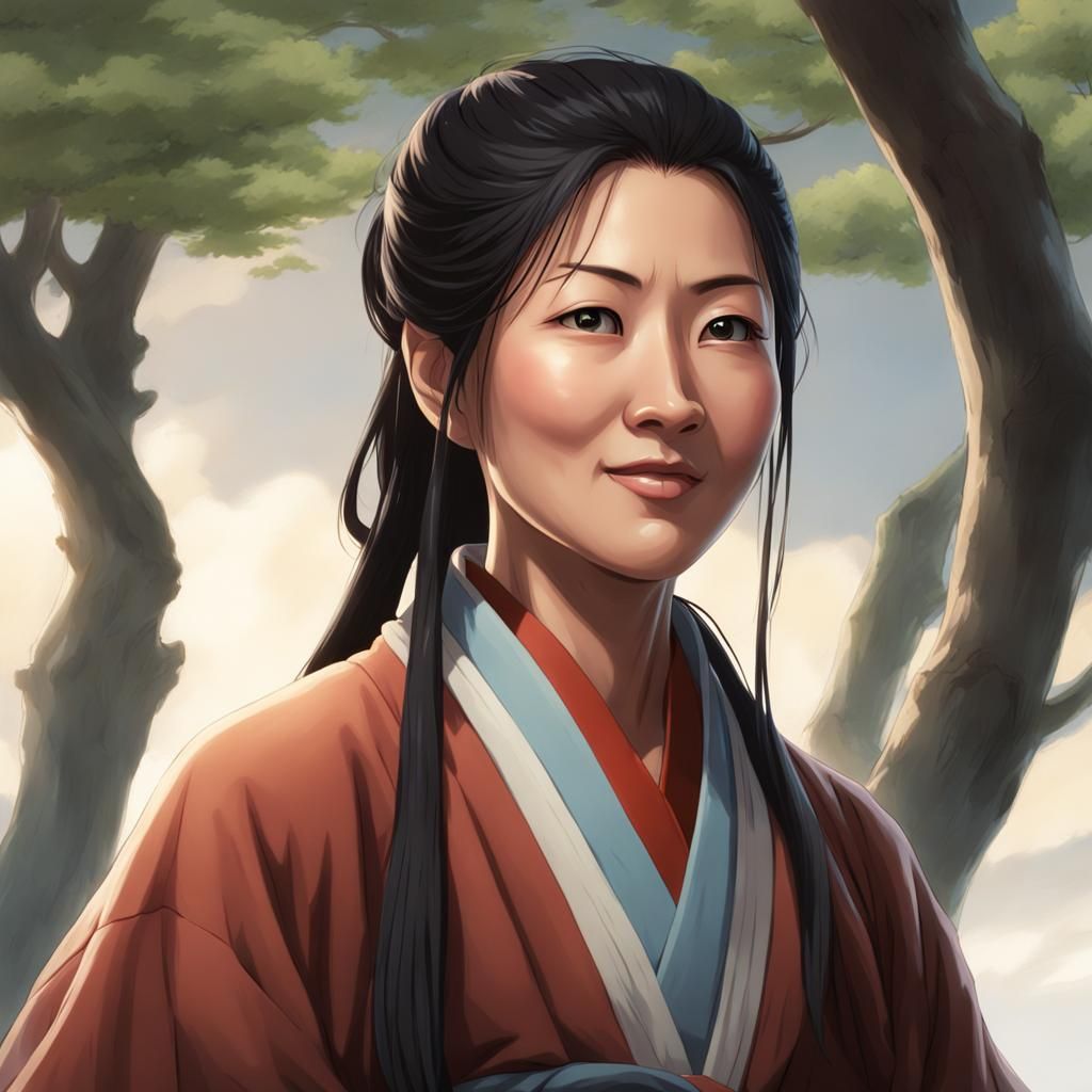 Anime Portrait of Chinese Peasant Woman in Grove