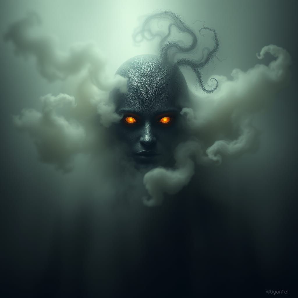 Ethereal Figure in Mist: A Dark Surrealist Portrait