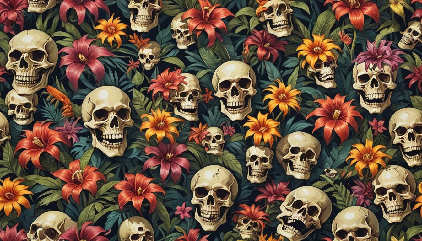 Sinister Tropical Flowers with Skulls
