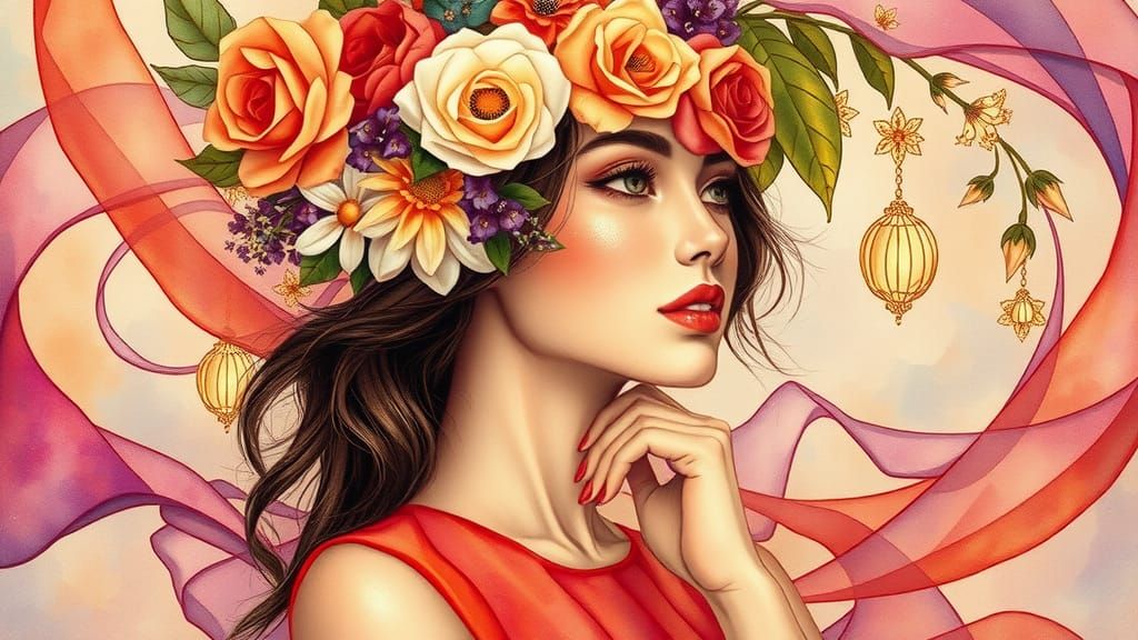 Ethereal Woman Merged with Stained Glass Art