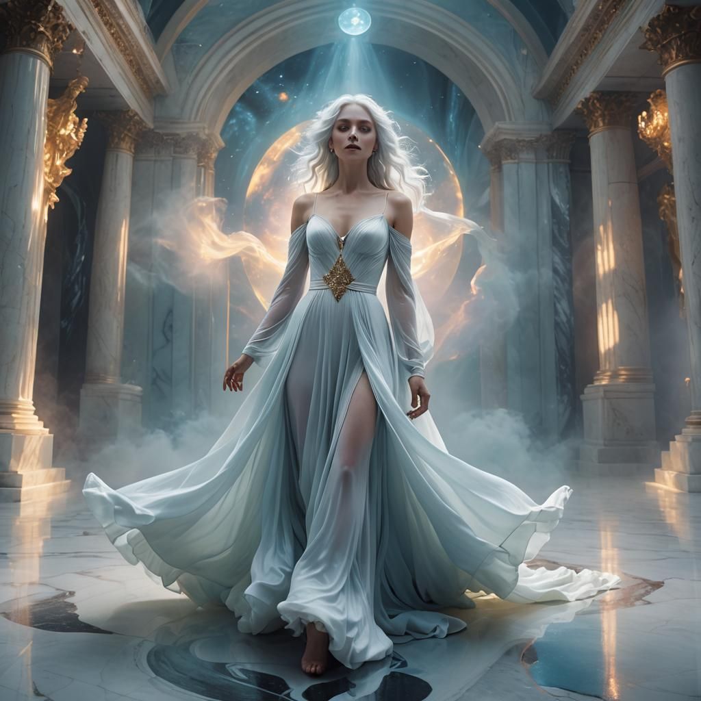 Ethereal Woman Floating in Surreal Digital Art