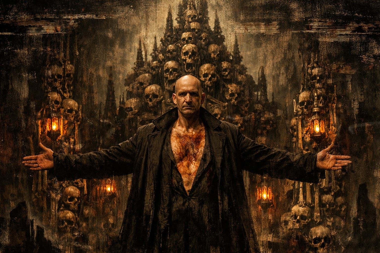 Gothic Horror Surrealism: Man Before Bone Temple