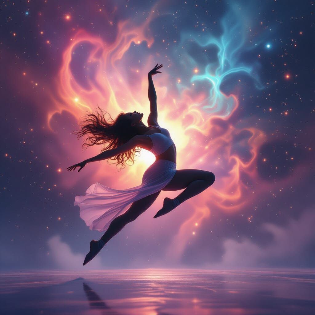 Ethereal Dancer Silhouette in Cosmic Nebula