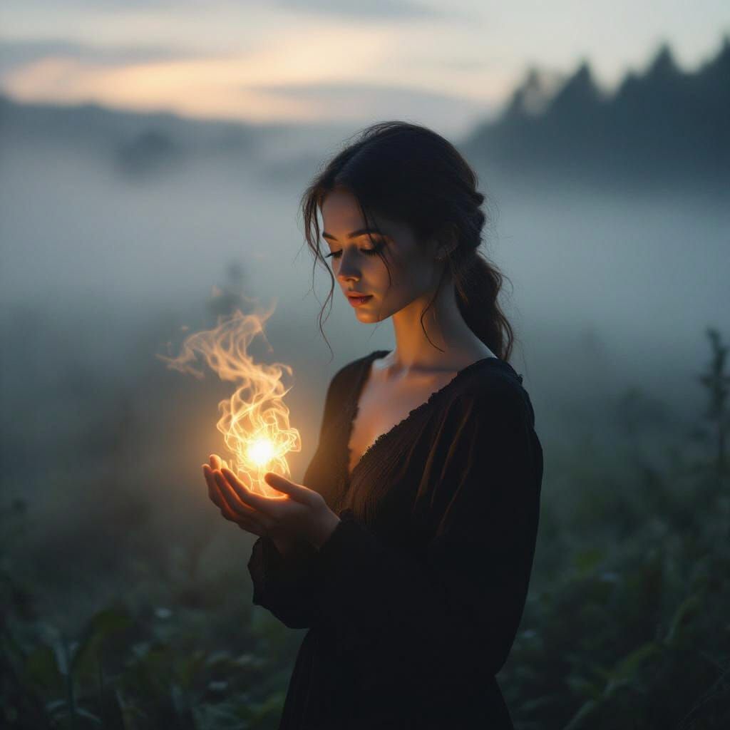 Ethereal Dream Seed Guarded by Woman in Misty Film Still