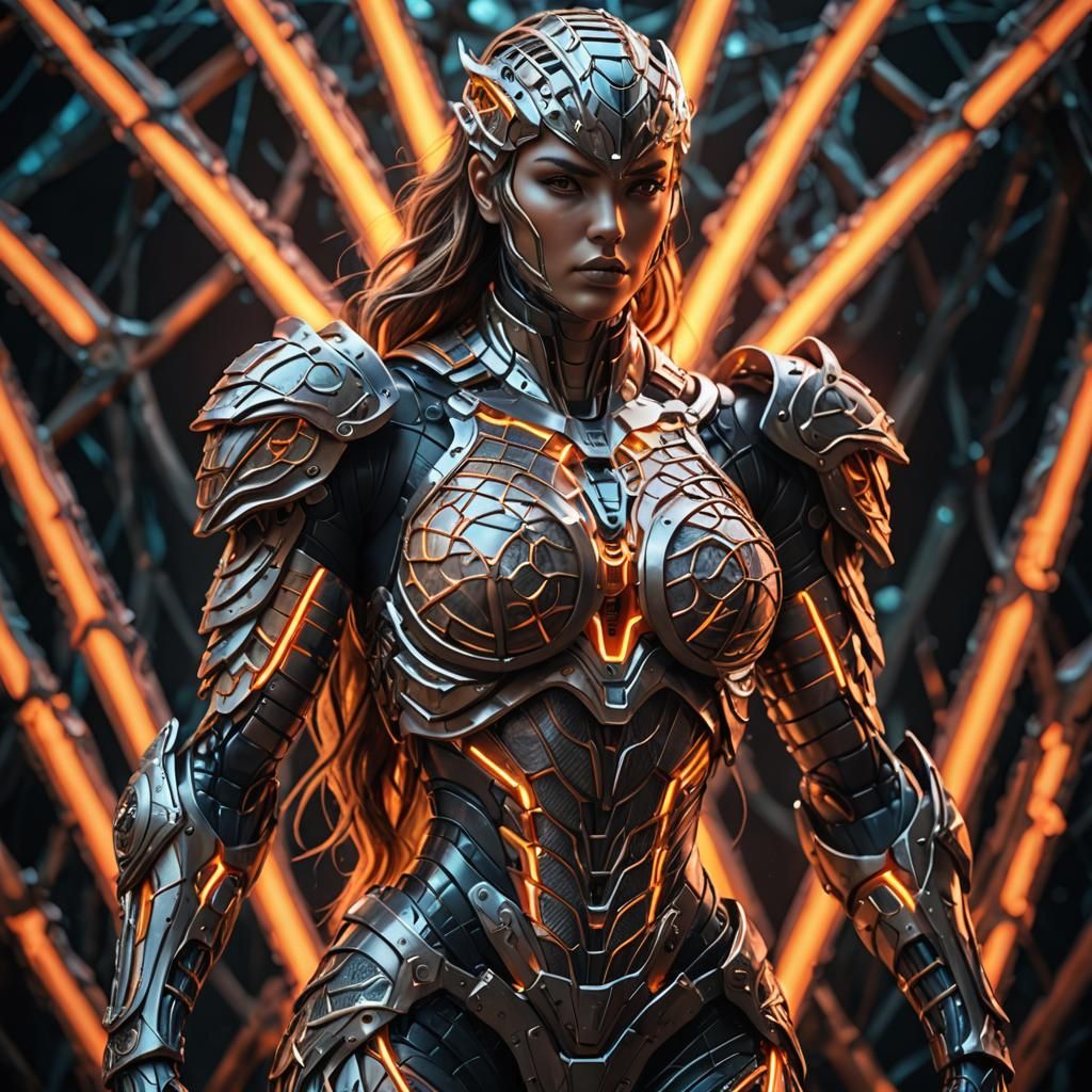 Armored Woman: Organic 3D Mesh in Neon Colors