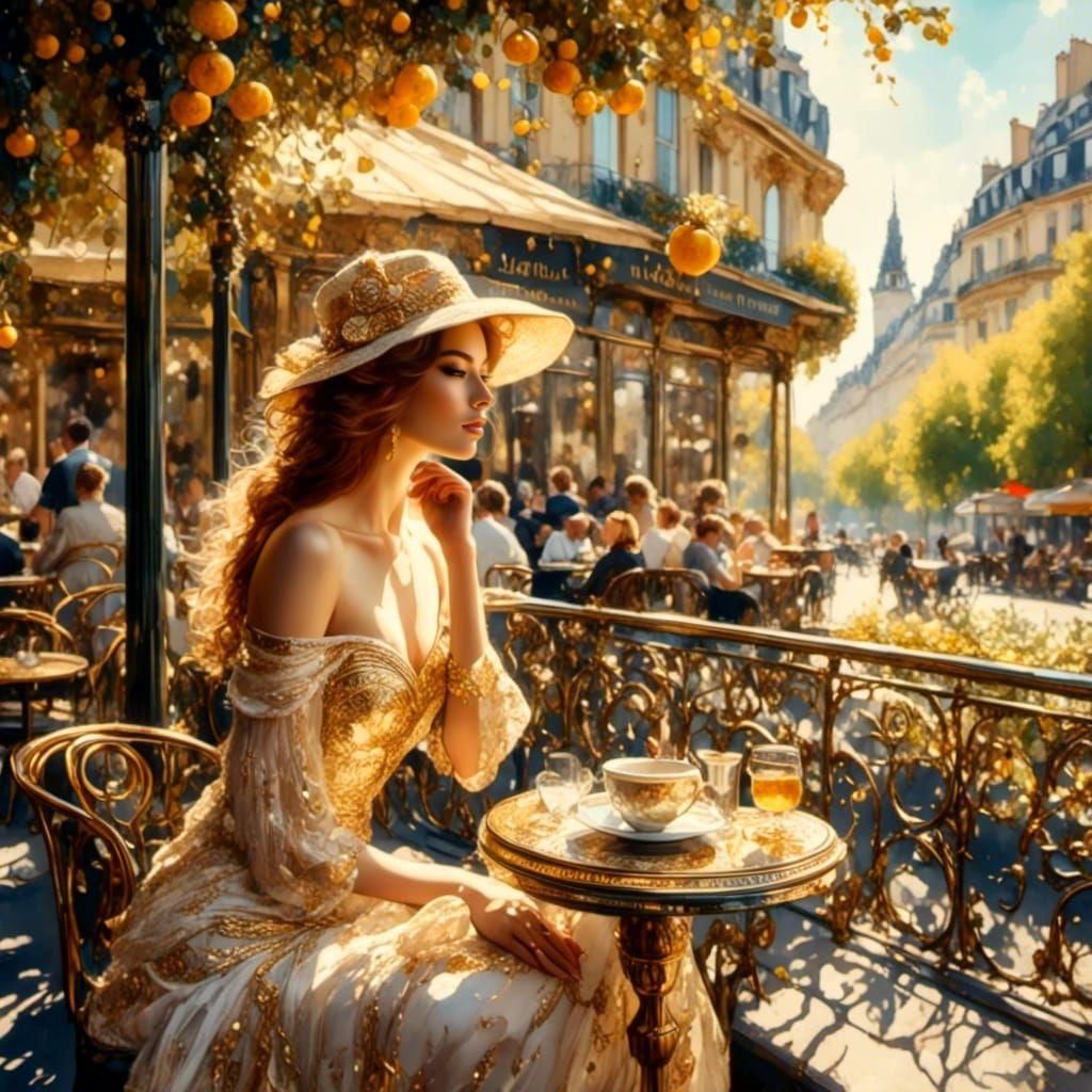 Parisian Cafe Woman in Art Nouveau Style