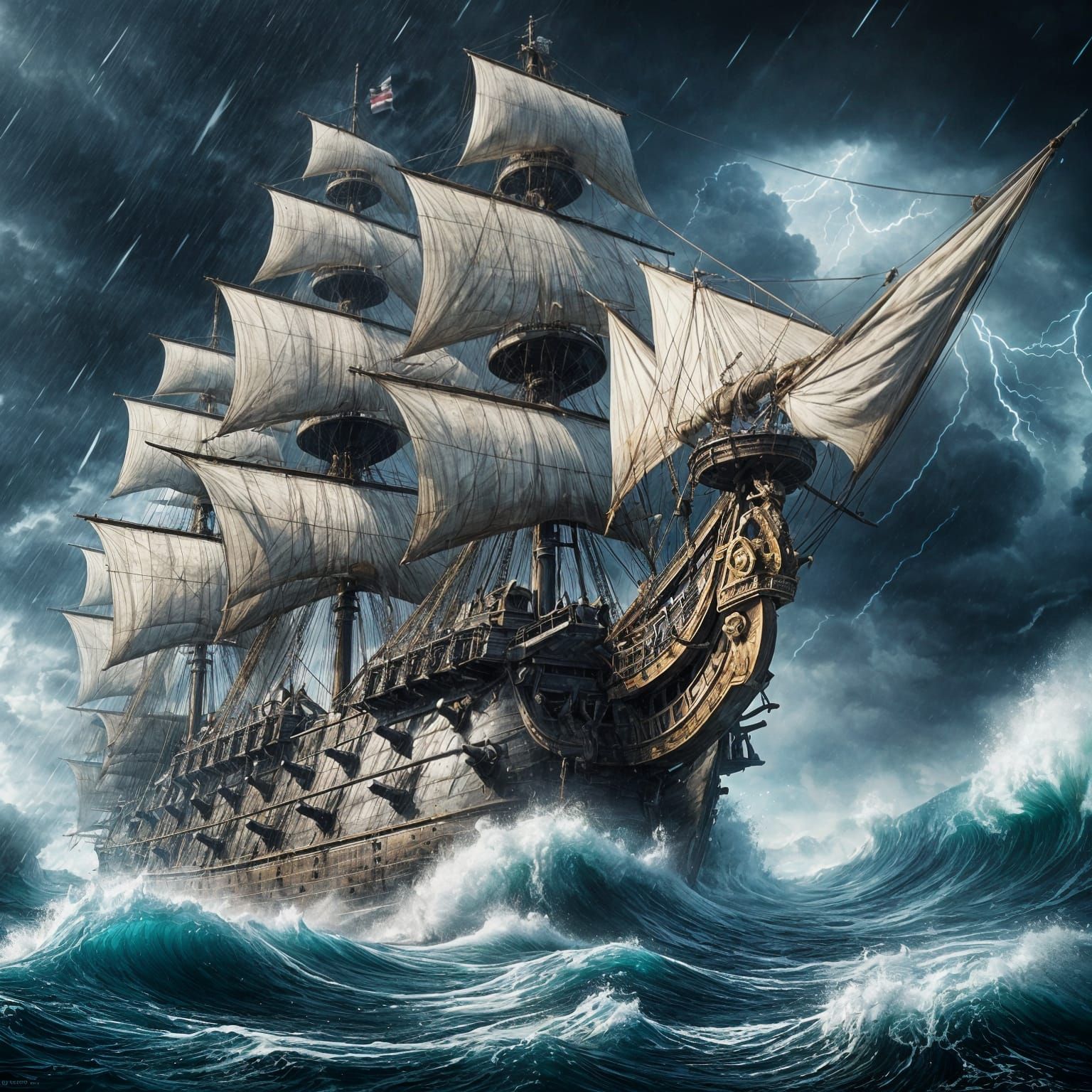 17th Century Warship Navigates Stormy Seas