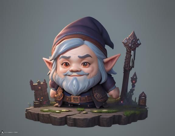 Chibi Gnome in Detailed Matte Painting Style