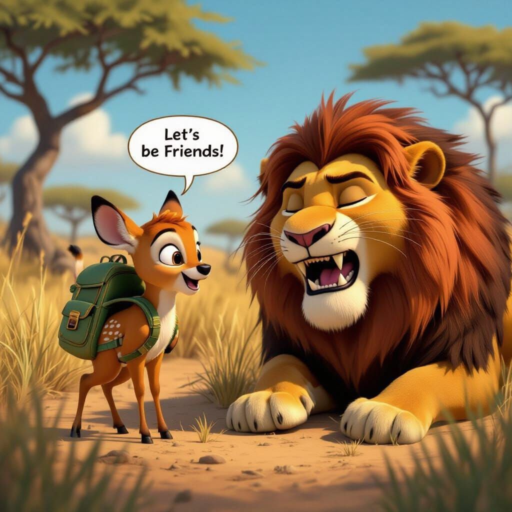 Chiku the Deer Befriends a Lion: 3D Cartoon