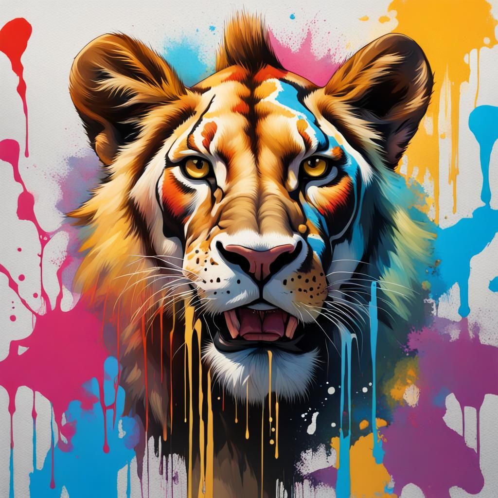Lioness Harlequin Boy in Graffiti Splash Art