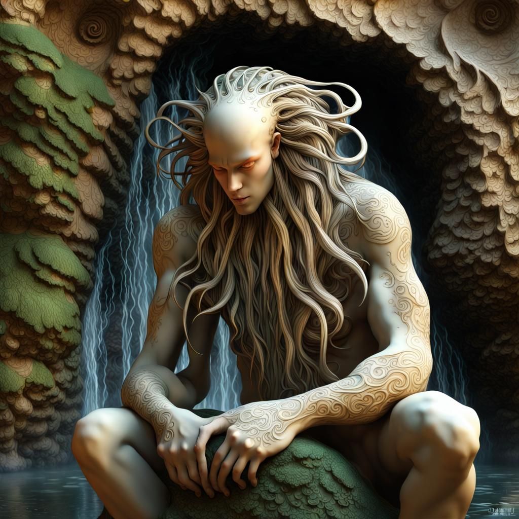 Earthy Kraken God Sculpture with Aztec Details