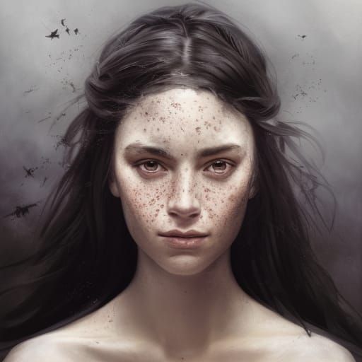 Detailed Portrait of Girl with Crows Nest, Art Nouveau Style