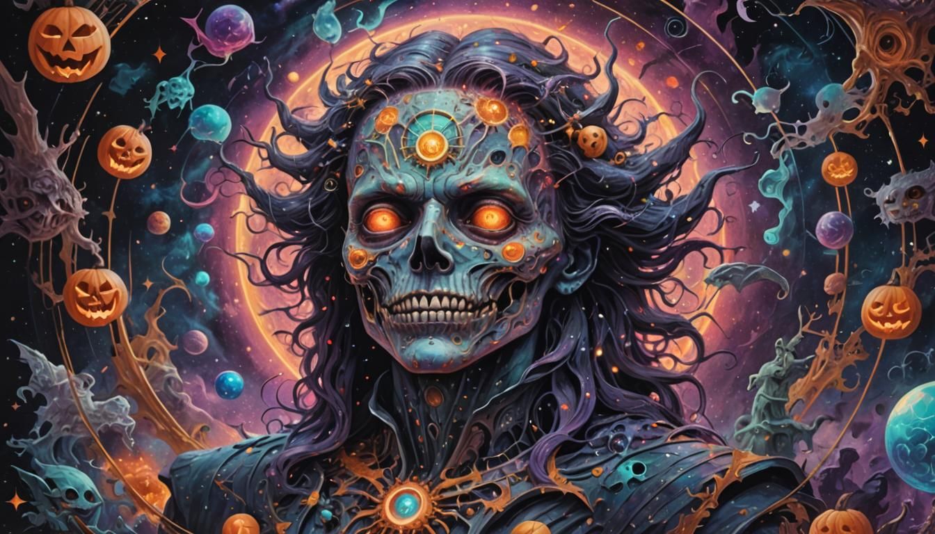 Sinister Halloween: Holographic Astral Cosmic Illustration