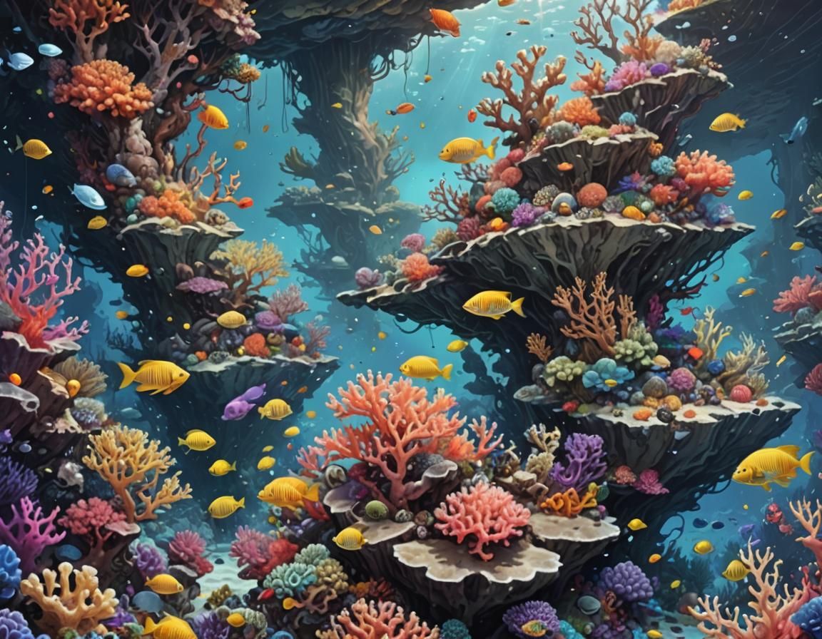 Enchanted Coral Reef Fantasy Manga Painting