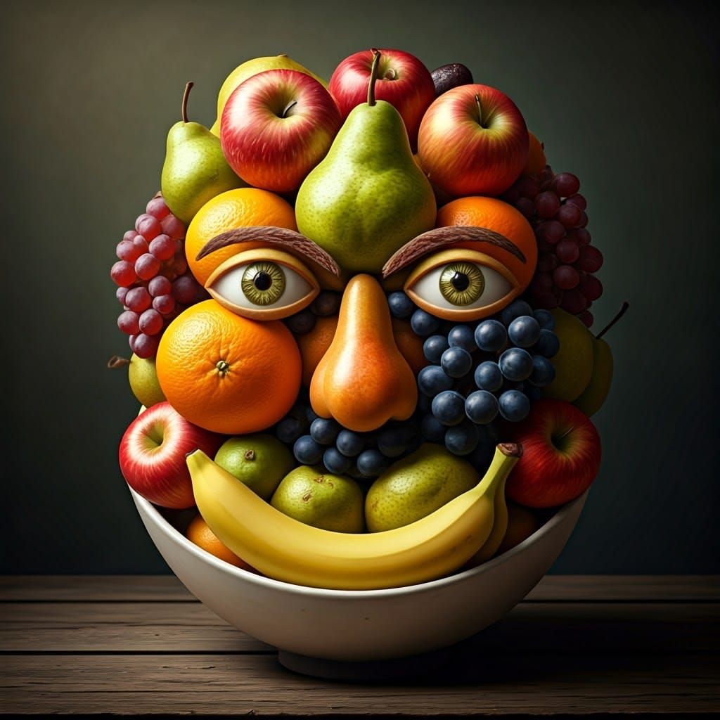 Optical Illusion Fruit Portrait in Realistic Art Style