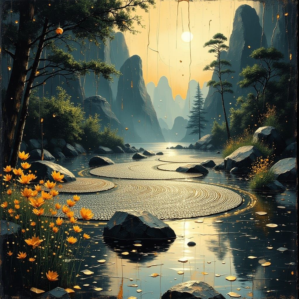 Zen Pebble Garden Digital Matte Painting