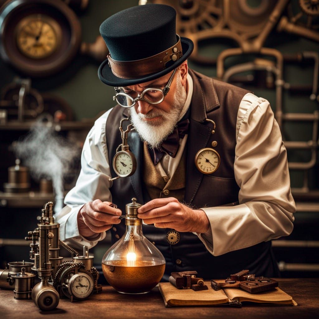 Steampunk Professor's Secret Recipe Discovery