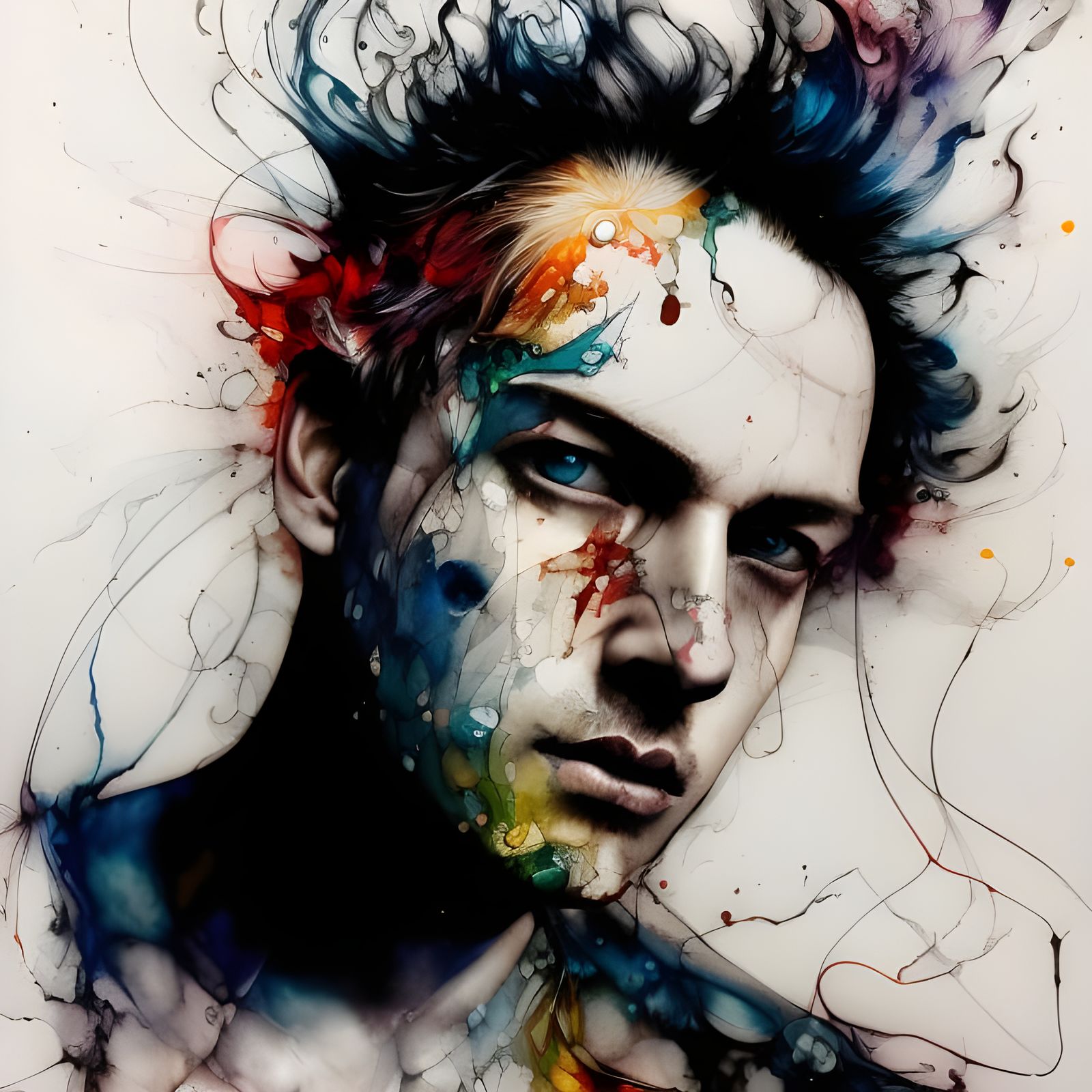 Colorful Ink Portrait in Gouache Style