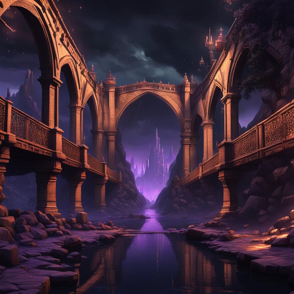 Dark Fantasy Bridge Between Two Worlds in 8K