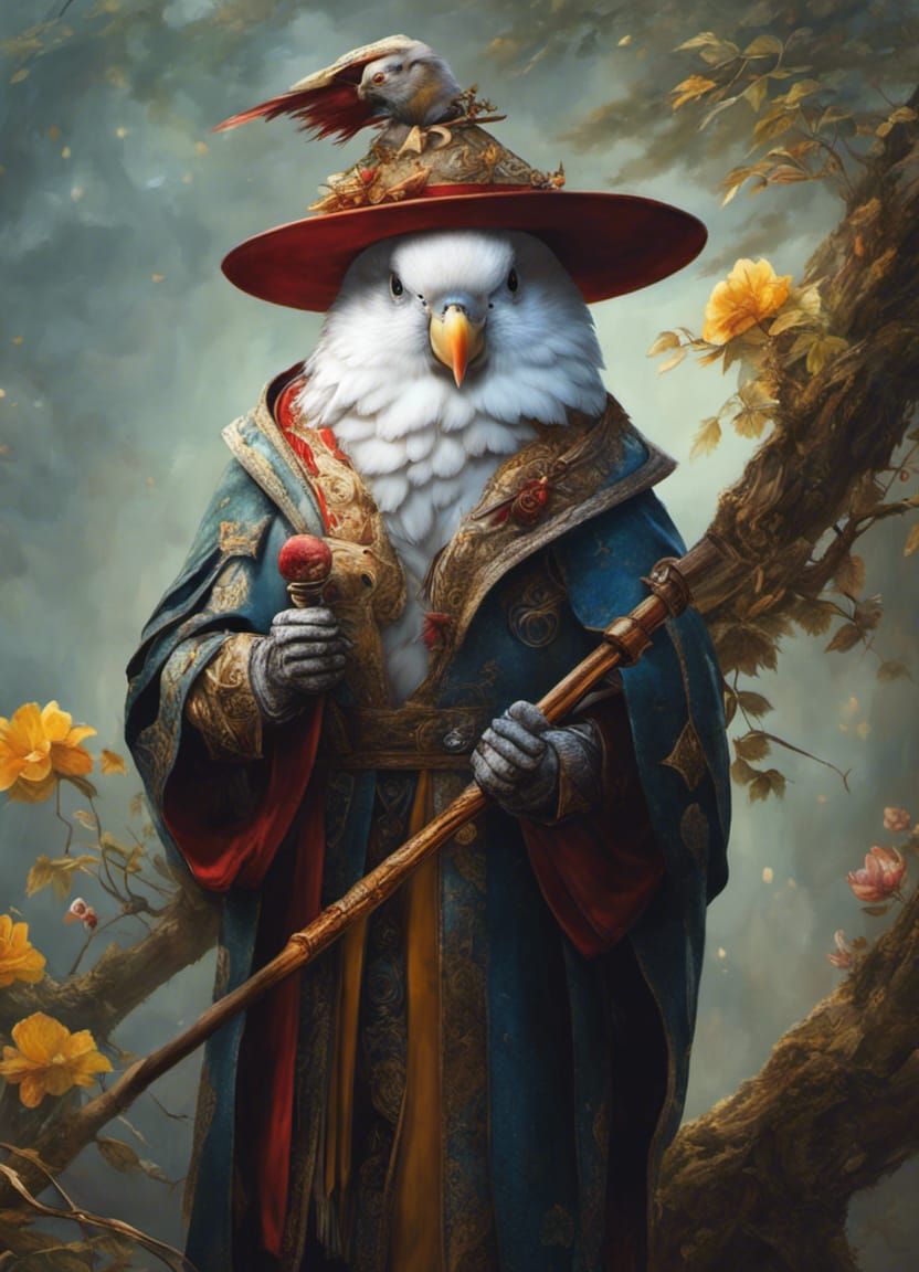 Magical Cockatiel Wizard Portrait in Fantasy Style