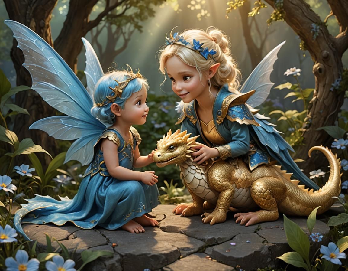 Blue Fairy Chatting with Golden Dragon