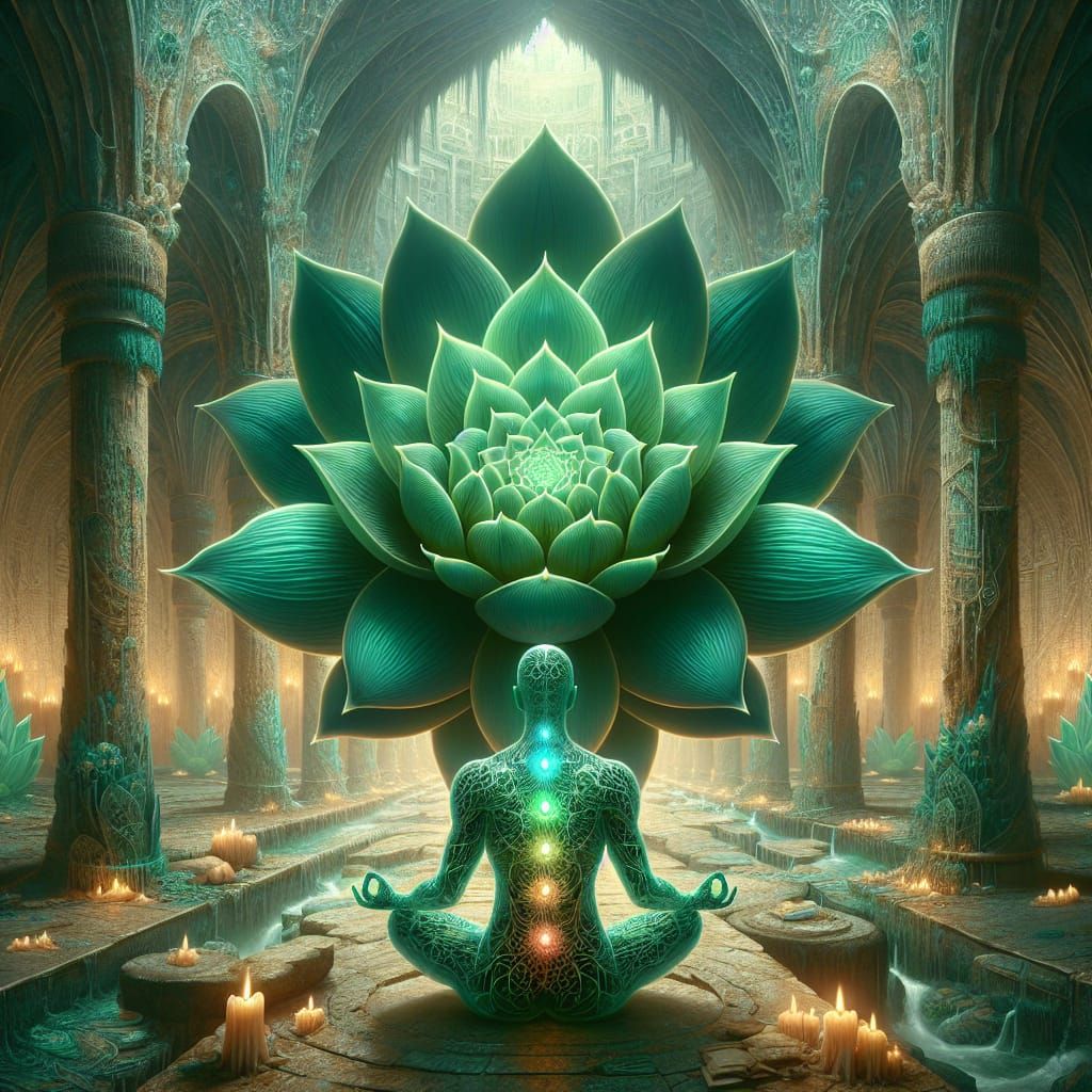 Emerald Lotus Anahata Chakra in Matte Painting Style