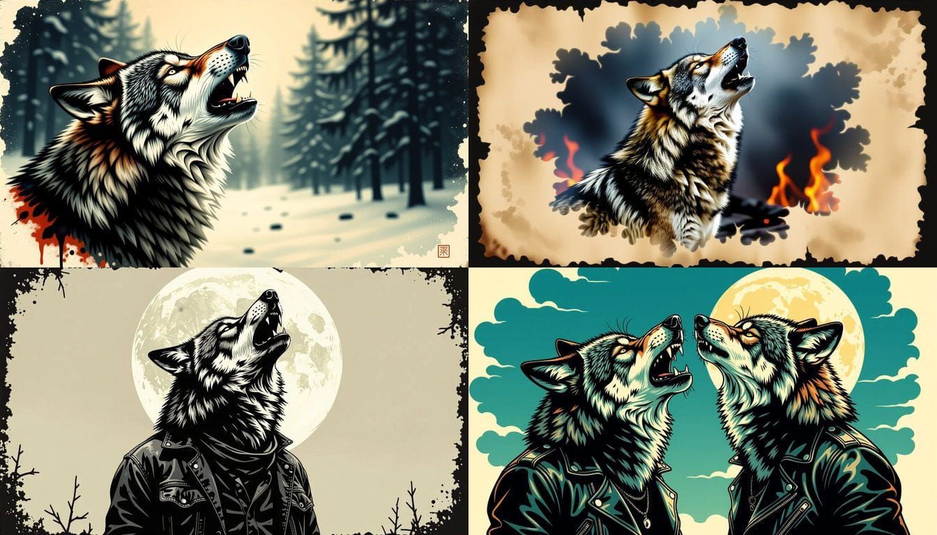 Old Fashioned Tattoo Wolf Howling