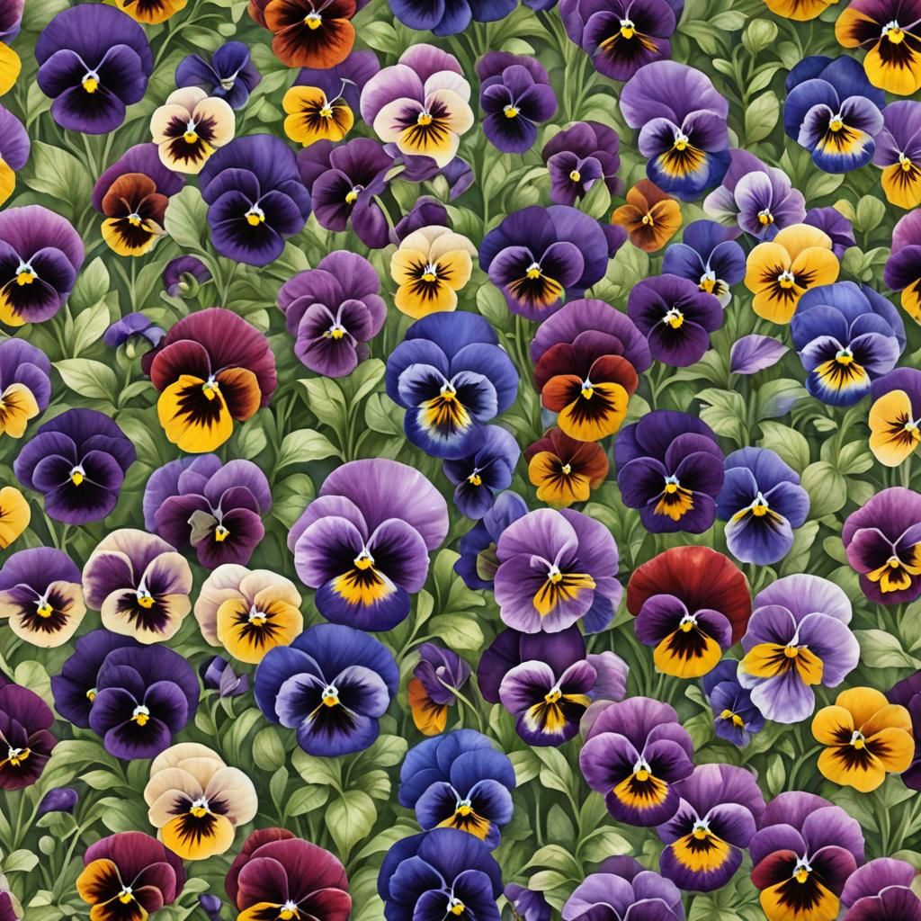 Detailed Watercolour Pansies Fantasy Art