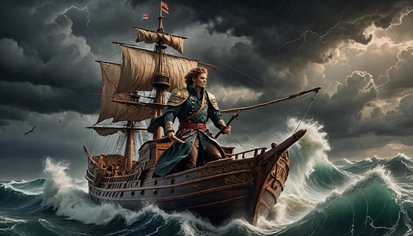 Determined Prince Navigates Stormy Waters in Fantastical Shi...