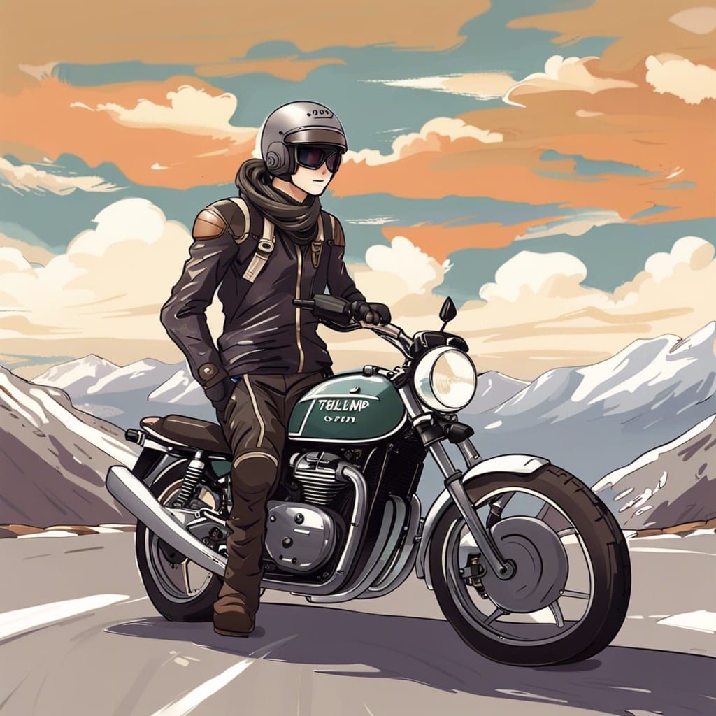 Motorcycle Ride on the Stelvio Pass in Anime Style