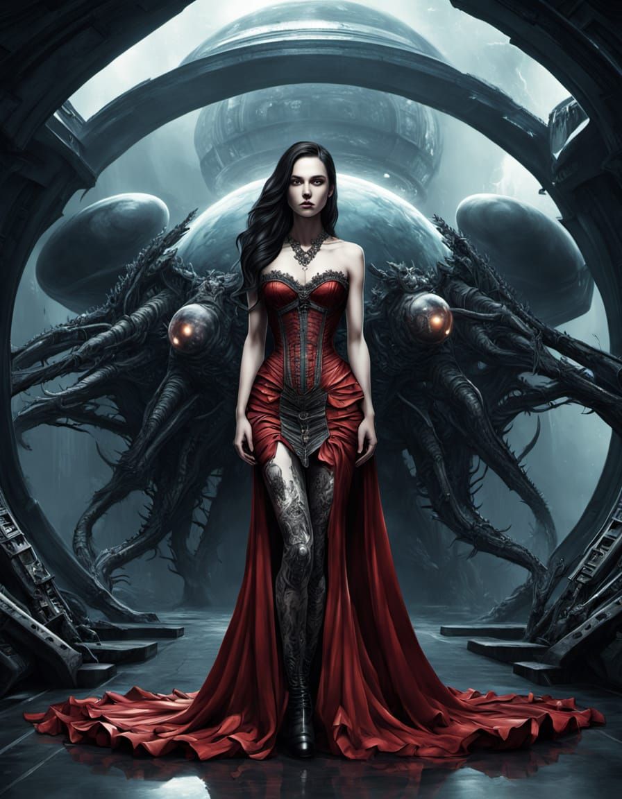 Woman in Elizabethan Dress on Alien Planet