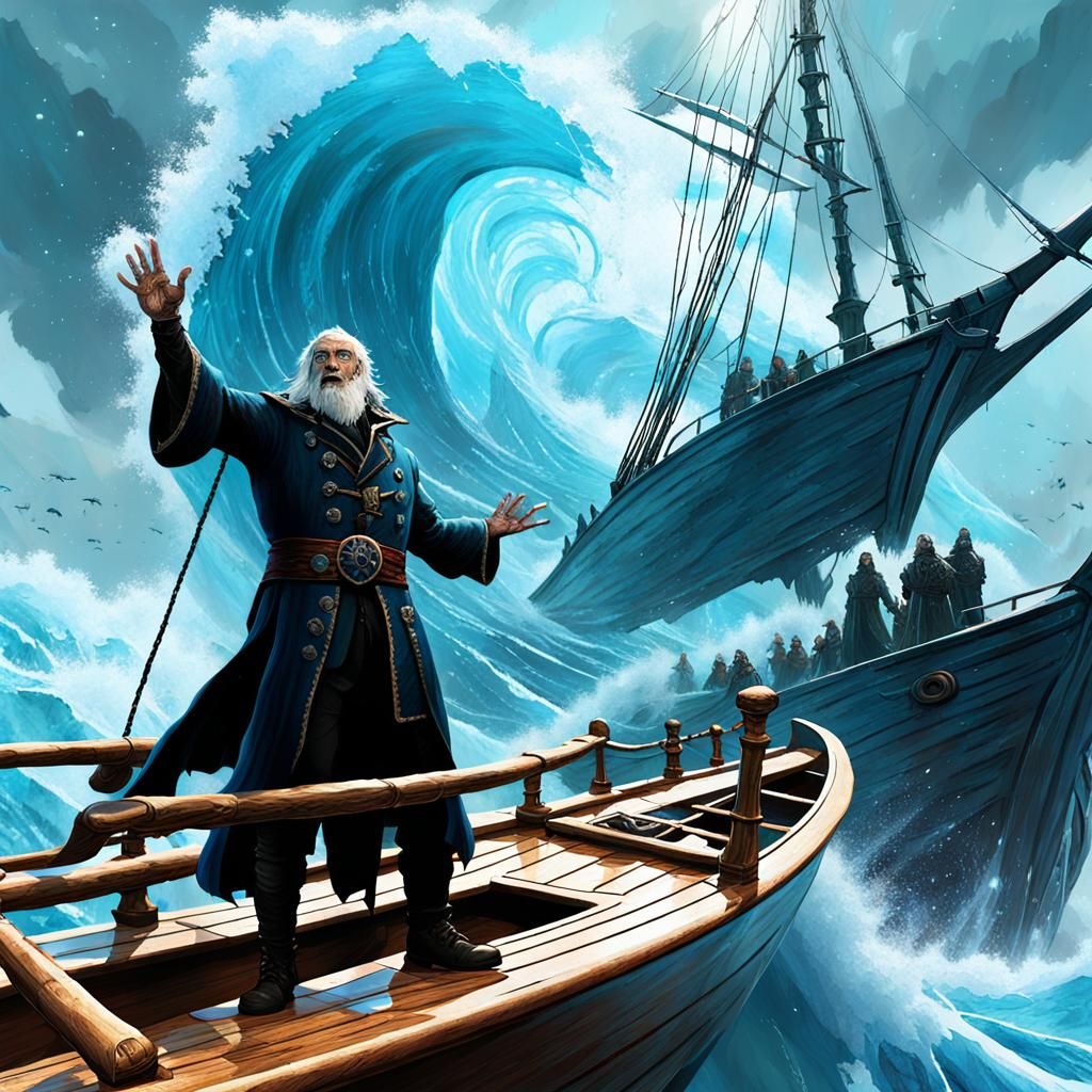 Warlock Commands Tides in Frazetta-Style Digital Art