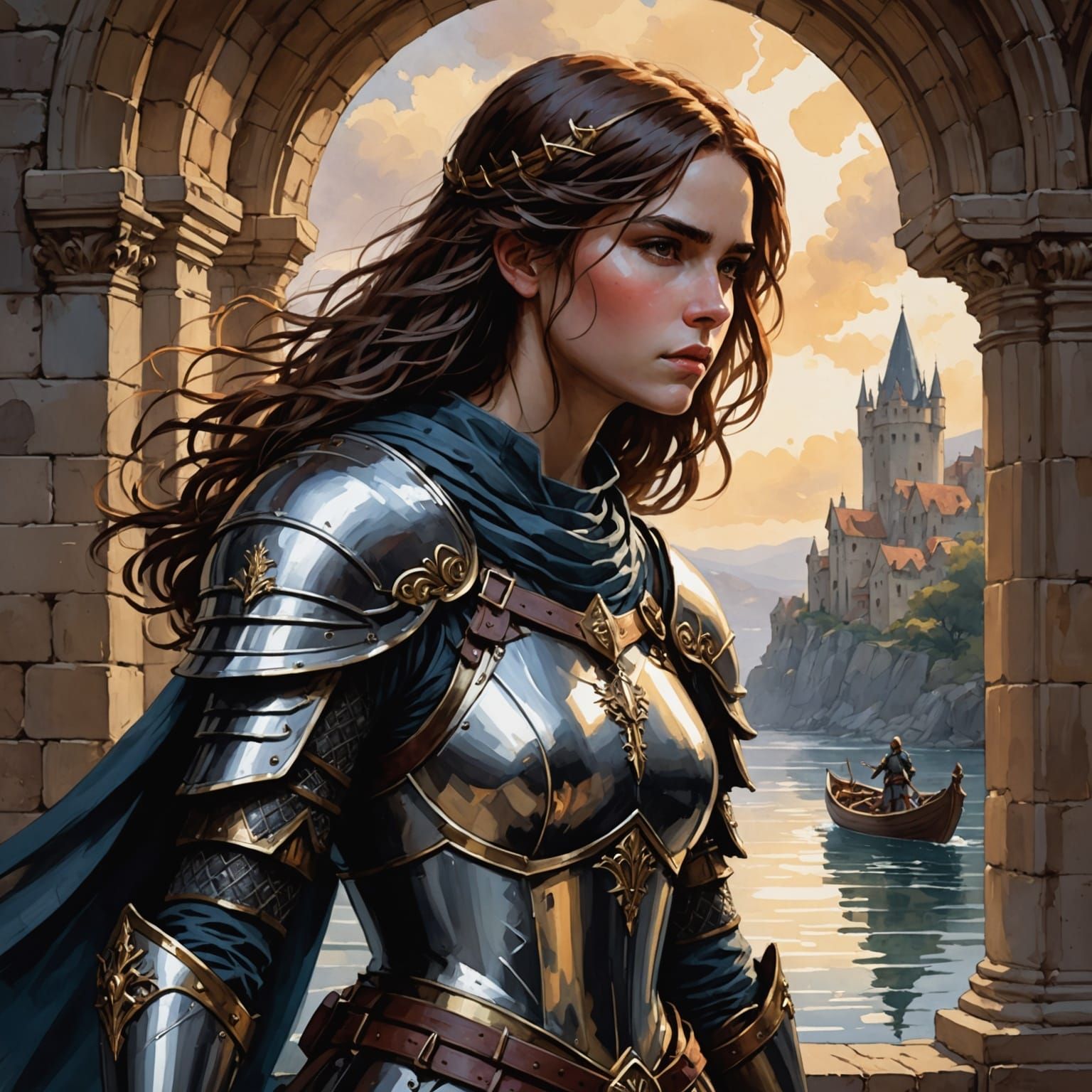 Paladin in Watercolor with Chiaroscuro Lighting