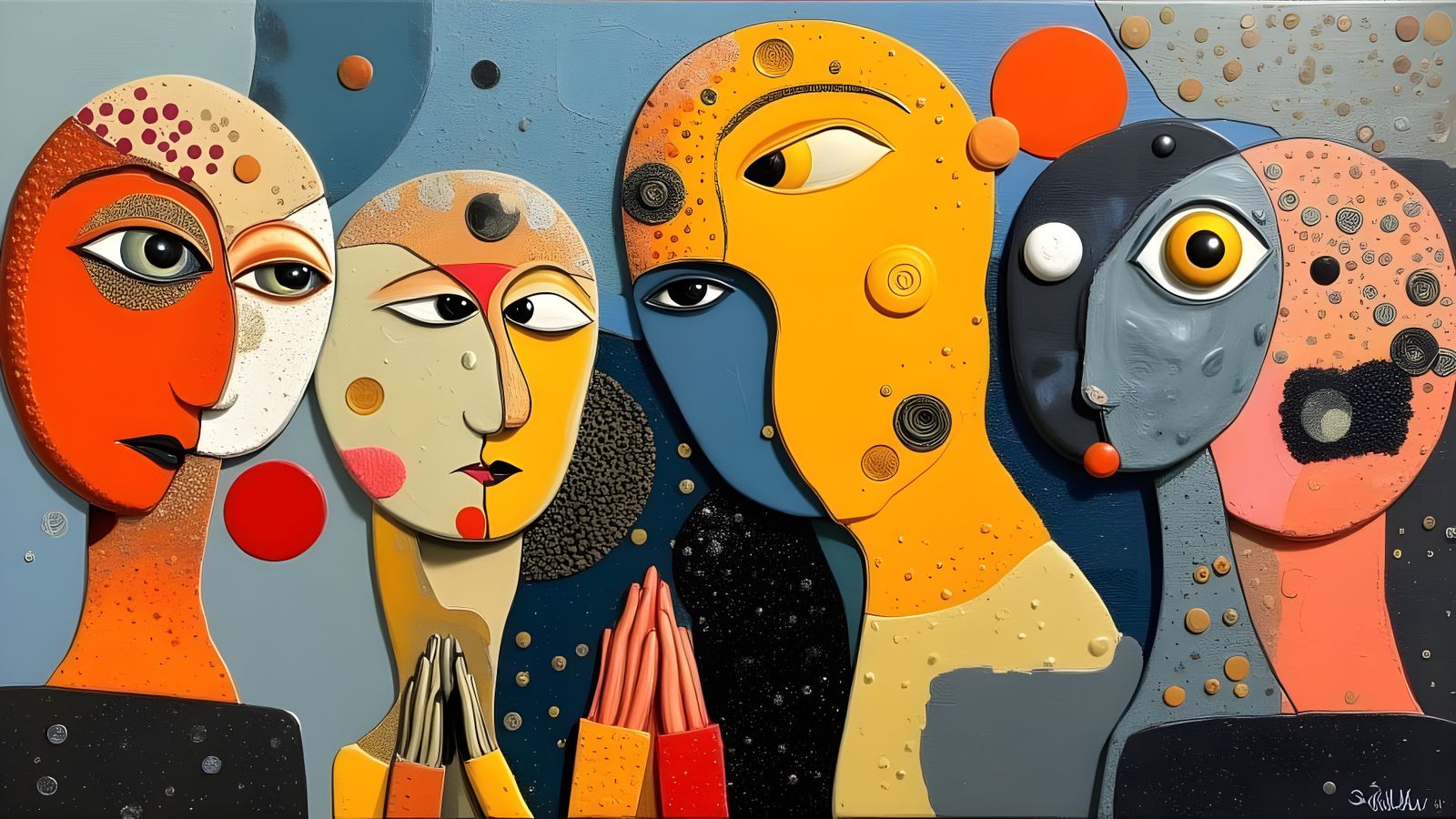 Abstract Faces Painting with Praying Hands