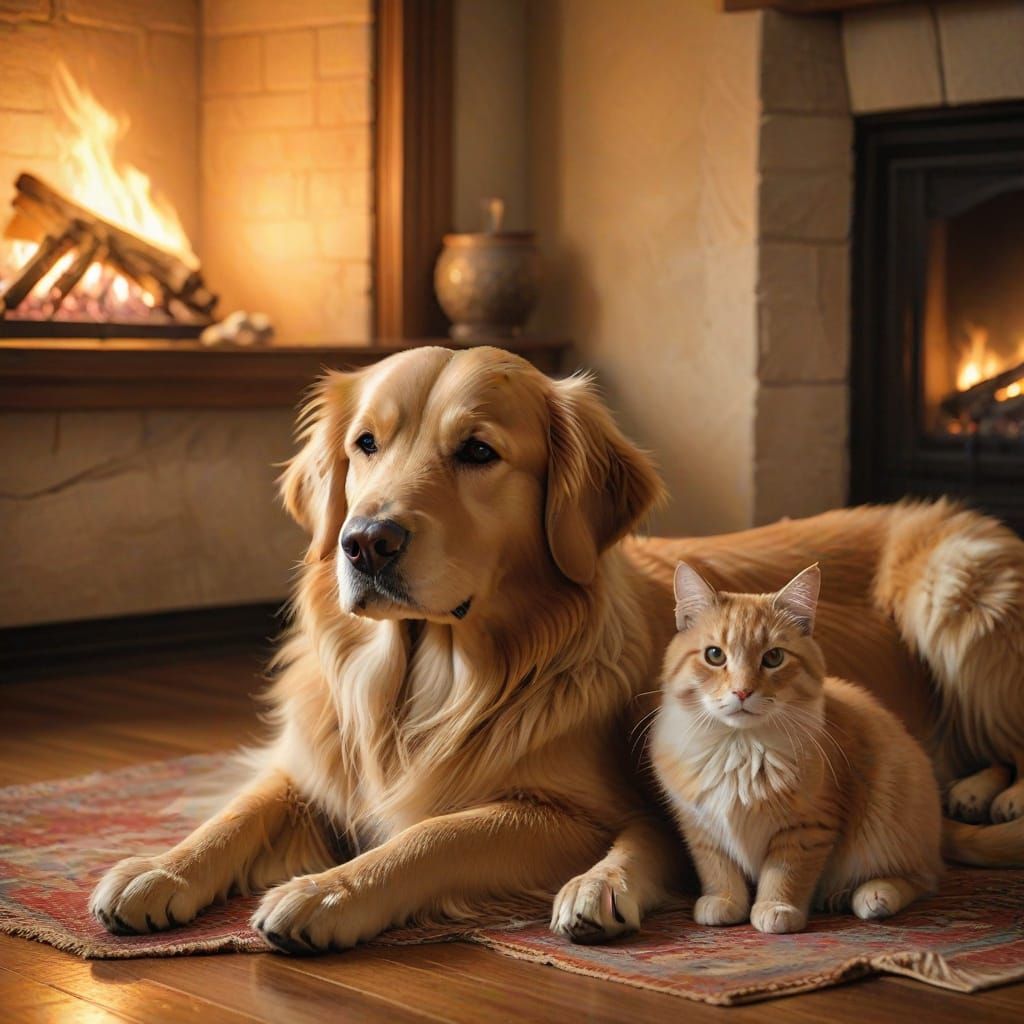 Golden Friends in a Cozy Living Room Oil Painting