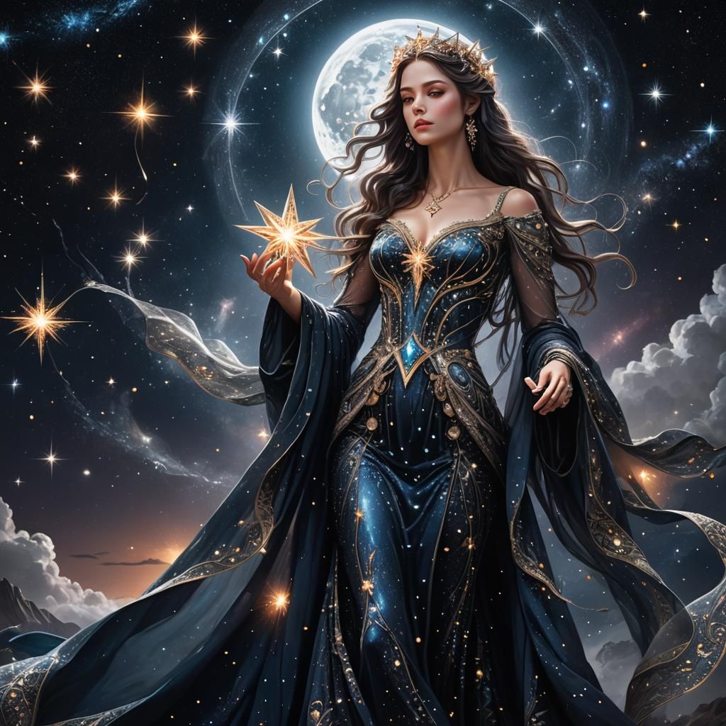 Sparkling Star Goddess in Silk Gown