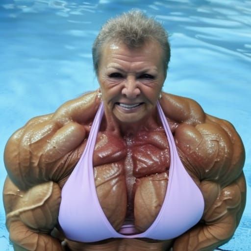 Muscular Female Bodybuilder in Pool