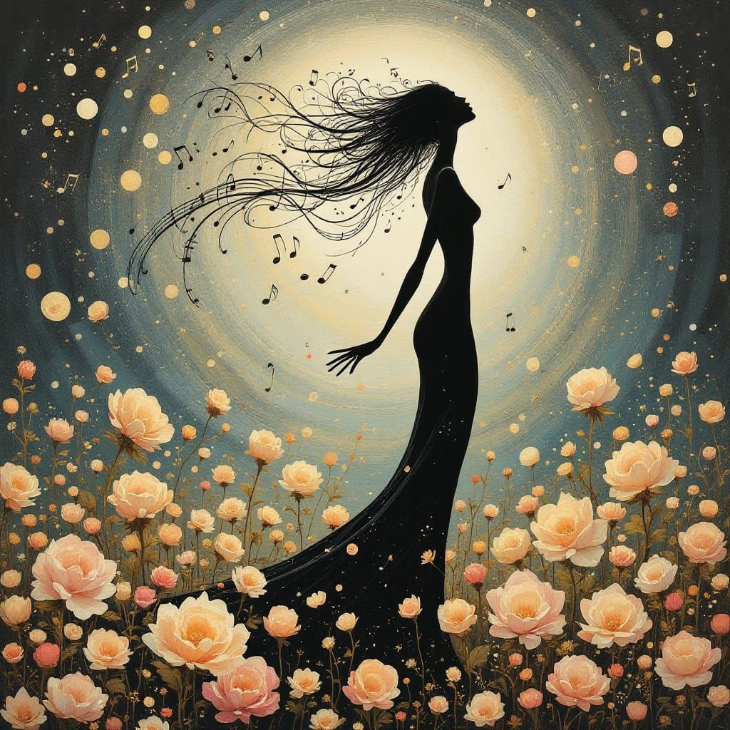 Ethereal Female Form Dances with Musical Notes in Dreamlike ...