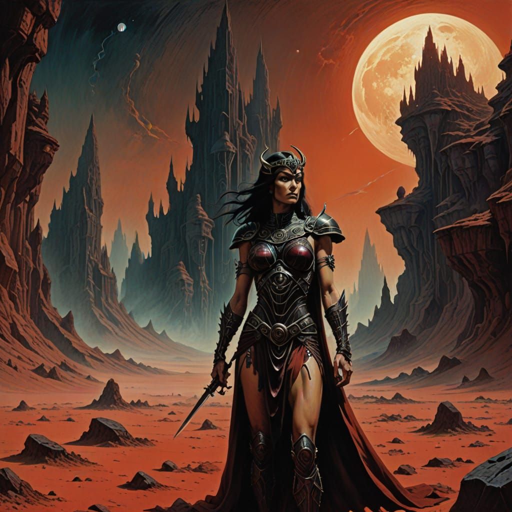 Gothic Princess on Crimson Mars in H.R. Giger's Style